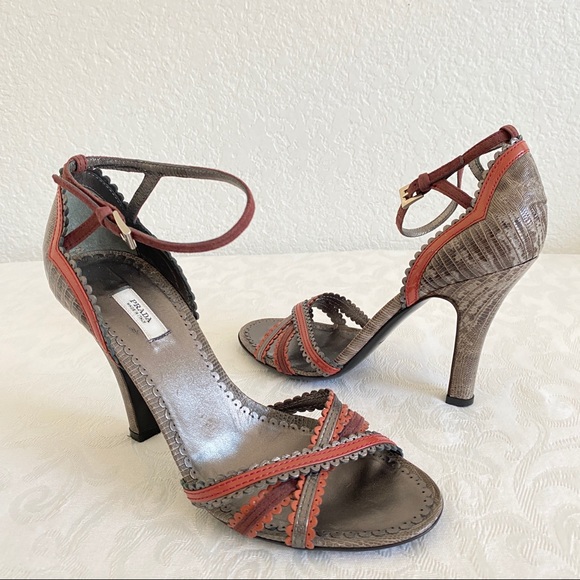 prada lizard scalloped trim cisscross sandals - Picture 3 of 11